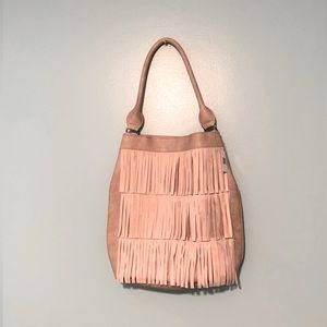 Boutique Fringe  Faux Suede Light Tan  purse NWT